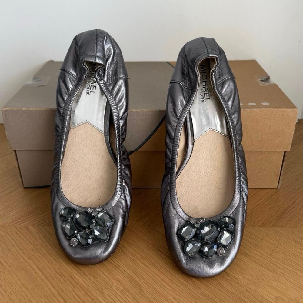 Michael Kors Jeweled ‘Metallic Grey’ Women Ballet Flats- SZ 8
